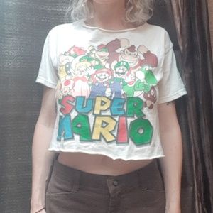Vintage cropped glow in the dark Super Mario T